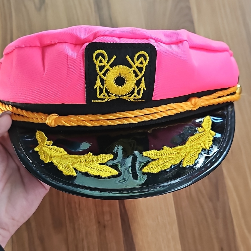 Vibrant Pink and Black Captain Hat, Adjustable, Adult Sizing